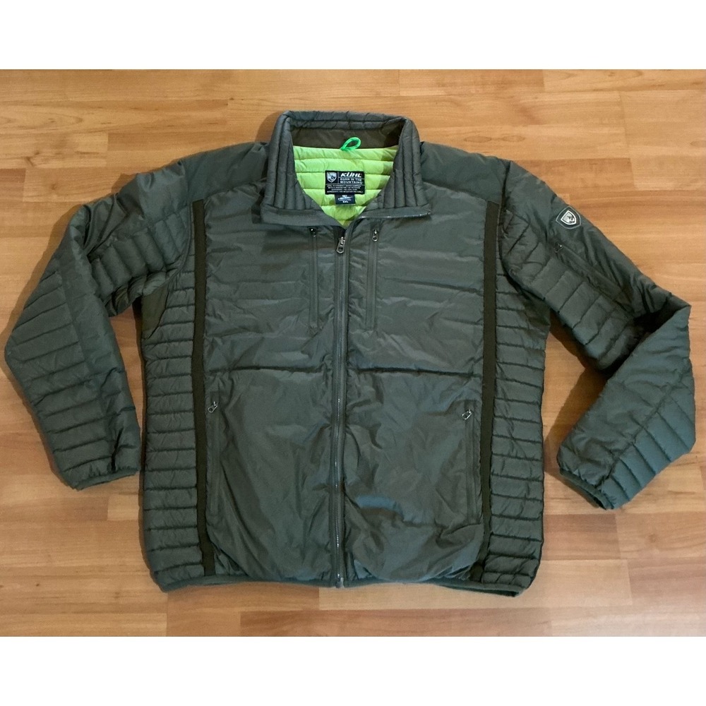 Kuhl Projerkt Down Puffer Jacket Mens XXL Olive Green Full Zip Coat Outdoor